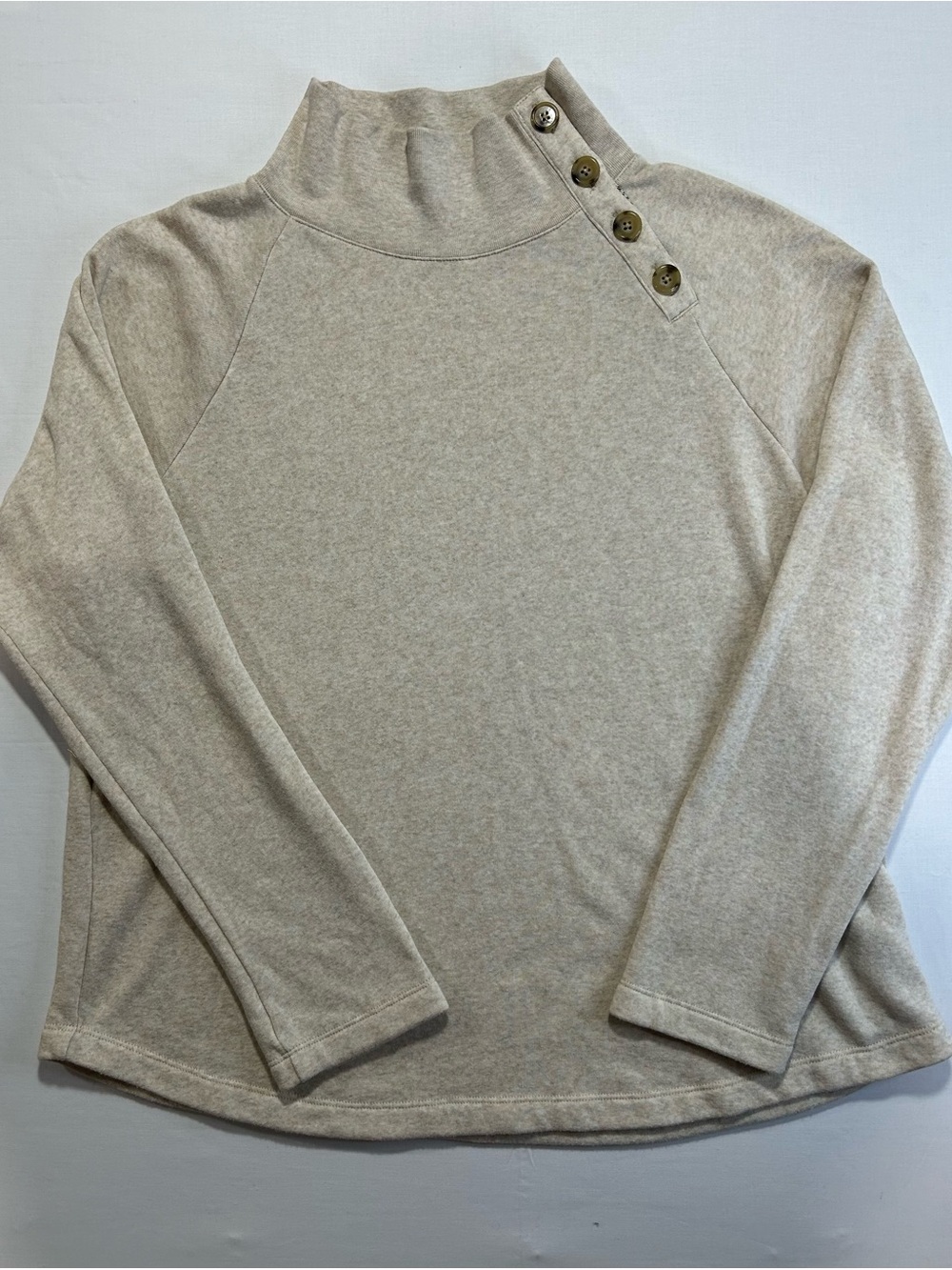 J. Crew Beige Mock Neck Button-Shoulder Sweater